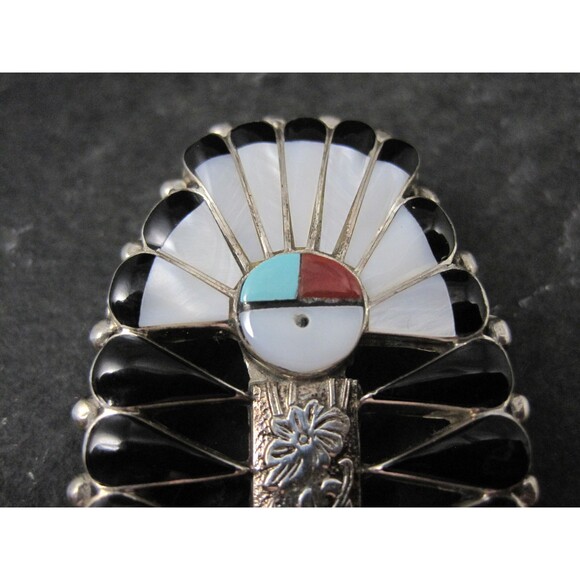 Southwestern Inlay Sunface Headdress Pendant Brooch - Picture 4 of 10